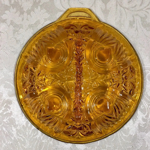 Vintage Amber Carnival Glass Two Section Footed Dish - Picture 4 of 7